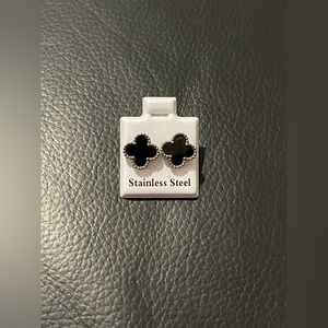 Black and Silver Clover Earrings